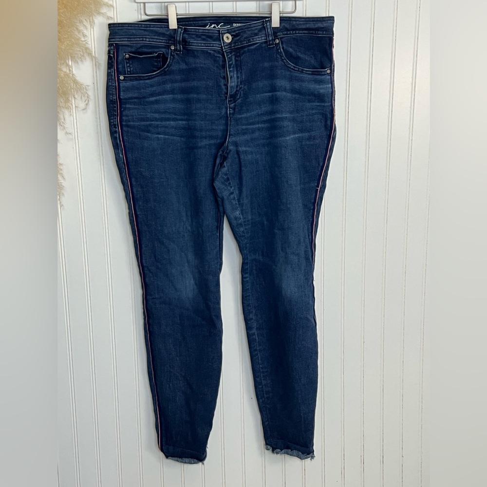 INC Womens 18  Skinny Leg Regular Fit  Jean With Red, White & Blue Side Detail